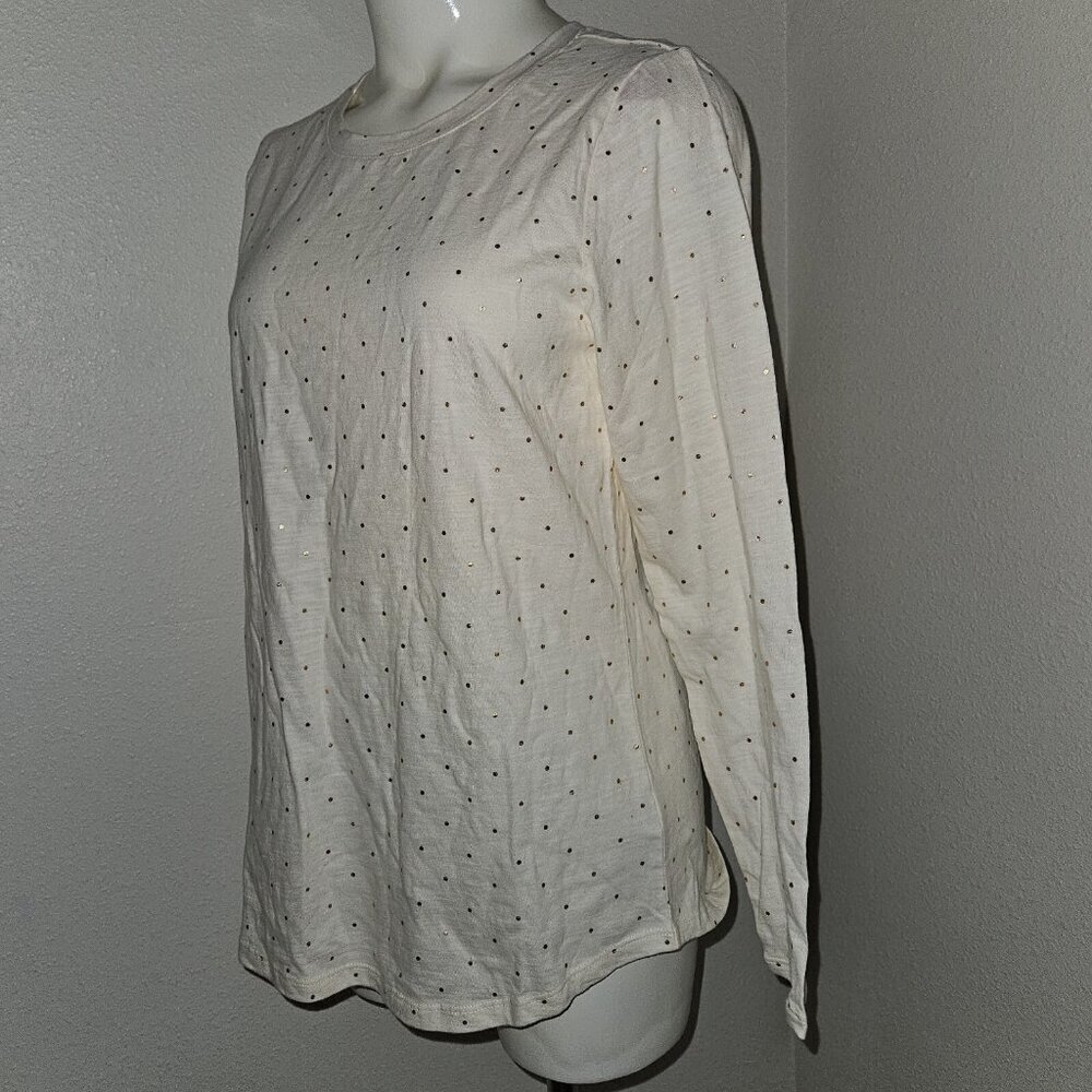 NEW Old Navy Everywear Long Sleeve Tee Shirt Ivory Bronze Polka Dots Size Medium